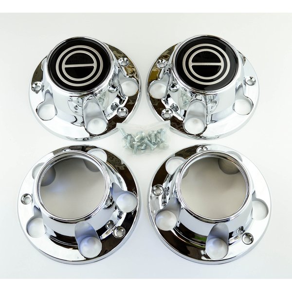 BB Auto Set of 4 New Wheel Hub Center Caps Chrome Black 2 Open Front 4wd 4 Wheel Drive Replacement for 1980-1996 Ford F150 Truck Bronco Van 4x4