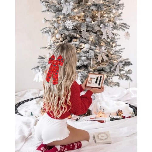 9PCS Christmas Hair Bows for Women Christmas Tree Hair Bow Clips Xmas Bow Snowflake Reindeer Hair Bows Big Red Plaid Hair Ribbons Holiday Cheer Bows Christmas Accessories Outfits Gifts (Pattern A)