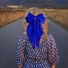 Pufandor Hair Bow Silky Satin Hair Ribbons for Women, Blue Bows for Girls Hair Bowknot Barrettes Long Tails with Clips Big Hair Bows Hair Accessories (Sapphire Blue 1pc)