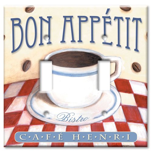 Art Plates - Double Gang Toggle Decorative Metal Wall Plate - Bon Appetit - (Made in USA)