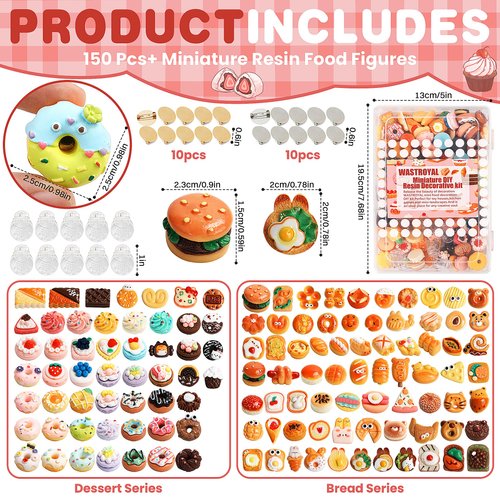 WASTROYAL 157 Pcs Mini Food Toys Pretend Food for Dollhouse Kitchen Accessories Miniature Play Resin Food Toys Hamburg Cake Bread for 1/12 Doll House (Dessert)