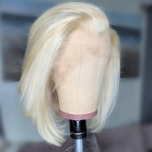 FINMOO Platinum Blonde Bob Wigs Human Hair Pre Plucked #60 Straight Bob Human Hair Wig 13x4 HD Transparent Lace Frontal Wig Glueless Blonde Lace Front Wigs for Women 10 Inch 180 Density