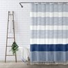 Awellife Navy Blue Shower Curtain for Bathroom Stripe Tassel Shower Curtain 72 X 84 Inches Farmhouse Linen Long