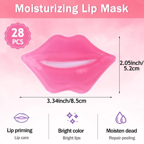 Dyrfolm 28 PCS Lip Mask,Collagen Crystal Lip Masks,Lip Mask Sheet,Pink Lip Care Pads Mask for Moisturizing Nourishing,Anti Chapped,Anti-Wrinkle,Lip Masks for Dry Lips,Remove Dead Skin,Plump Your Lips