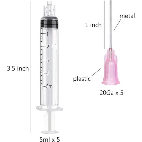 5 Pack 5ML/CC Premium Ink Filling Syringe with Blunt Needle Tip for Fountain Pen