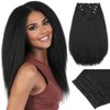 WIGNEE Kinky Straight Clip Ins Hair Extensions 4 Pcs Yaki Straight Clip Ins with Lace Weft 14 Inch Natural Black Clip In Hair Extensions Black Women Seamless Clip Ins for Black Women