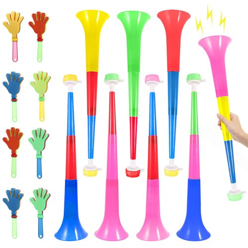 16PCS Collapsible Stadium Horn and Hand Clappers, 21 Inch Plastic Horn, Cheering Clappers Noisemakers for Sporting Events Games Sports Party Supplies Favors Accessories(Random Colors)