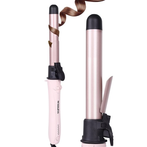 Rotating Curling Iron, NOBBLEQG Global Voltage Automatic Curling Iron with Clamp, 5 Heat Settings 360° Rotatable Power Cord, Automatic Reset Function Hair Curler Automatic Rotating for Short Hair