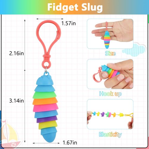 bairimeng 24 PCS Sensory Slug Toys, Articulated Stretch caterpillar toy, Anxiety Relief fidget Slug toy, Novelty Party Favors for Kids.