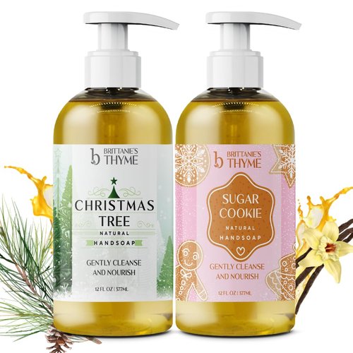 Brittanie's Thyme Christmas Tree & Sugar Cookie All-Natural Olive Oil Liquid Hand Soap | Gluten Free, Vegan, No Parabens, Sulfates or Additives | Cruelty & Fragrance Free