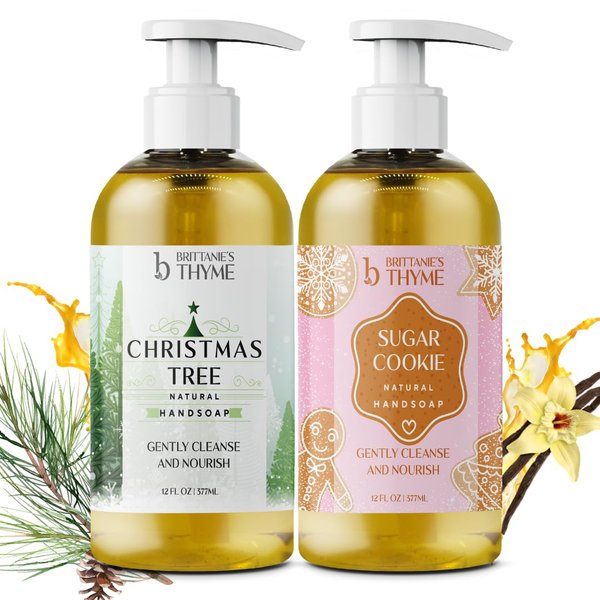 Brittanie's Thyme Christmas Tree & Sugar Cookie All-Natural Olive Oil Liquid Hand Soap | Gluten Free, Vegan, No Parabens, Sulfates or Additives | Cruelty & Fragrance Free