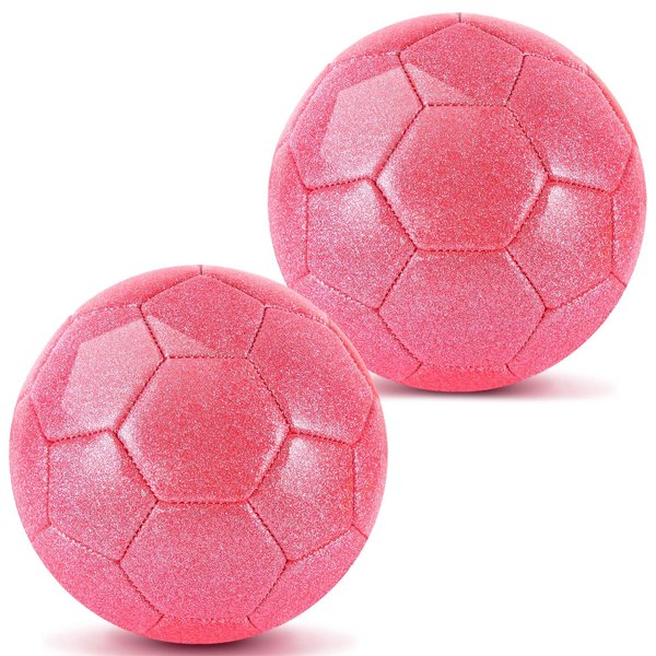 2 Pcs Sparkling Pink Size 2 Toddler Soccer Ball Mini Soccer Ball Kids Soccer Ball Age 3-8 Indoor Soccer Ball Small Soccer Ball Training Soccer Ball for Boys Girls Outdoor Gift Grass Practice Sport