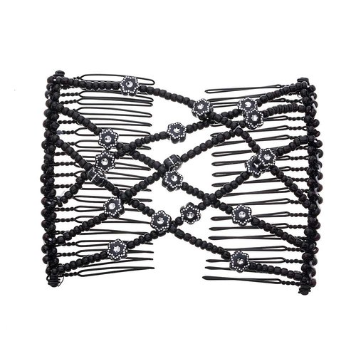 LOVEF 2Pcs Magic Hair Comb Clip for Women Girls Beaded Flower Barrette Hairpin Elastic Double Hair Combs Clips Hair Accessories