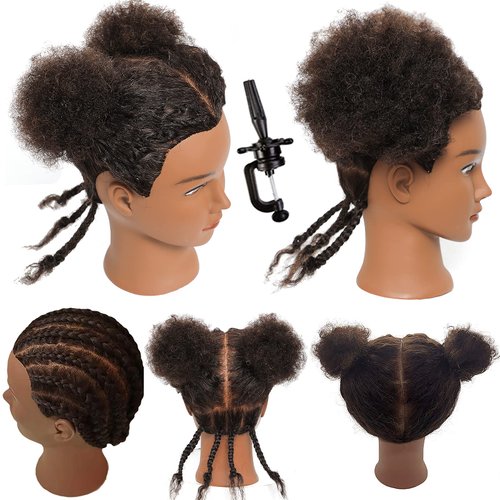 Mannequin Head with Human Hair Manikin Head 16 inch 100% Real Hair Doll Head for Hair Styling Salon Training Head Cosmetology Braiding Practice Hair Mannequin Head Training Head
