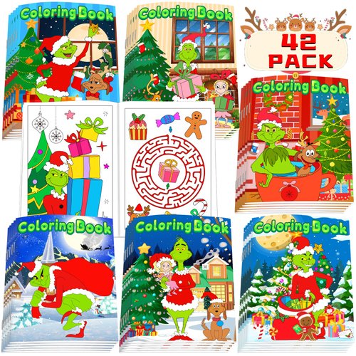Ratoyal 42 Pack Christmas Coloring Books for Kids, Xmas Party Favors Bulk Gifts, Small Activity Books Xmas Holiday Stockings Goodie Bags Stuffer Filler Grinchmas Party Supplies for School Classroom
