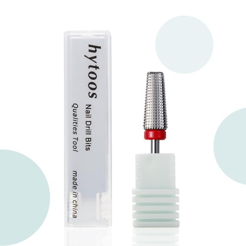 HYTOOS Fine 5 in 1 Nail Drill Bits, Safety Carbide Nail Bit, Straight Cut Tapered Drill Bits for Nails, 3/32 Two-way, Electric Manicure Drills Accessories