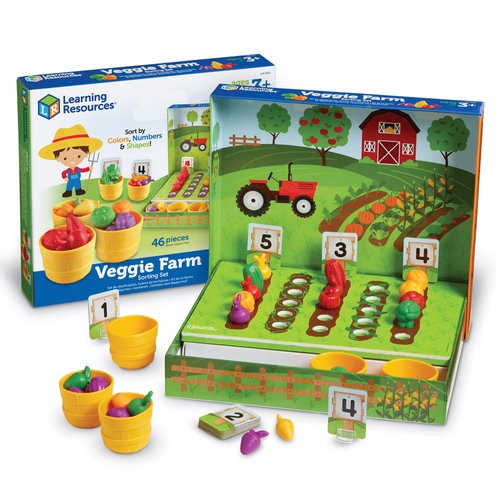 Learning Resources Veggie Farm Sorting Set - 46 Pieces, Ages 3+ Toddler Learning Toys, Preschool Toys for Color Sorting, Food Sorting Game