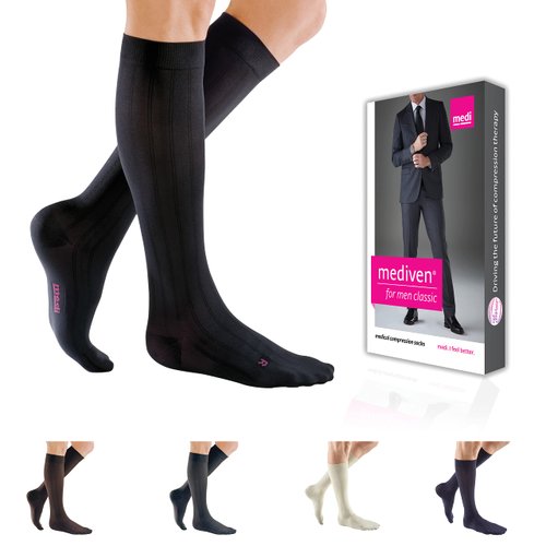 mediven for Men Classic, 20-30 mmHg – Calf High Compression Stockings, Closed Toe Leg Circulation for Men, Compression Dress Socks, Leg Support Compression Coverage, III-Tall, Black