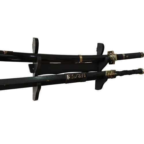 MANNIFEN 2 Tier Sword Holder Wall Mount Samurai Sword Rack Katana Wakizashi Display Stand Decorative Sword Hanger