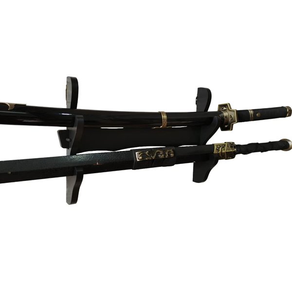 MANNIFEN 2 Tier Sword Holder Wall Mount Samurai Sword Rack Katana Wakizashi Display Stand Decorative Sword Hanger