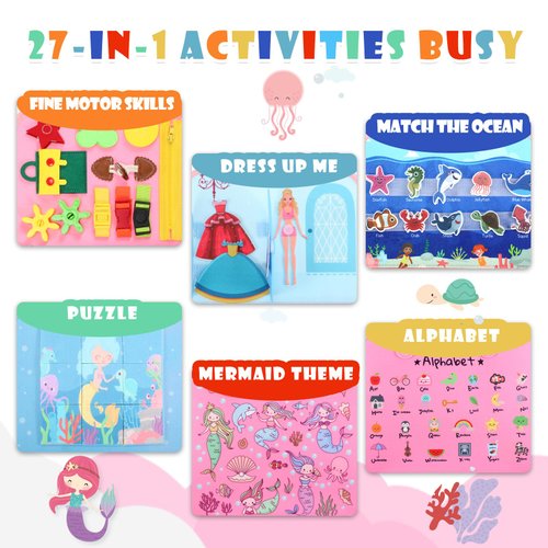 Montessori Busy Board 2 3 4 Year Old Toddlers Girl Toys: Preschool Learning Activity Baby Quiet Book Birthday Gifts Easter Basket Stuffers Classroom Game Autism Educational Travel Toy 12 18 Months
