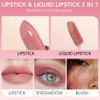 evpct 2 in 1 Rose Nude Glitter Shimmer Shiny lipstick & Liquid Lip Gloss, Metallic Dual Ended Lipstick with Hydrating Lightweight Formula, Shiny Glossy Lip Stick Makeup for Women stay on all Day 02
