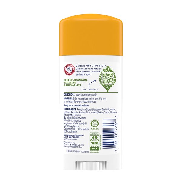 ARM & HAMMER Essentials Natural Deodorant Unscented 2.50 oz (Pack of 7)