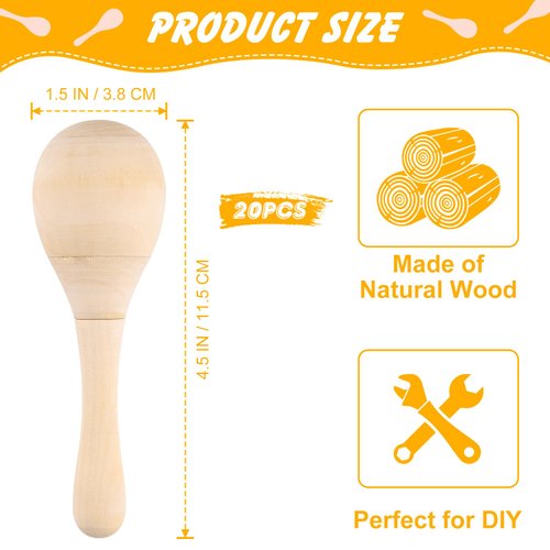 BOUBONI 20Pcs DIY Wooden Maracas for Kids, Mini Maracas for Mexican Fiesta Party Favors with 12Pcs Multicolor Pens, Cinco De Mayo Party Supplies