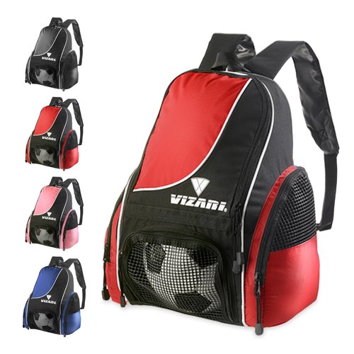 Vizari Solano Soccer Backpack With Ball Compartment and Vented Ball Pocket and Mesh Side Cargo Pockets for Adults and Teens(Red)