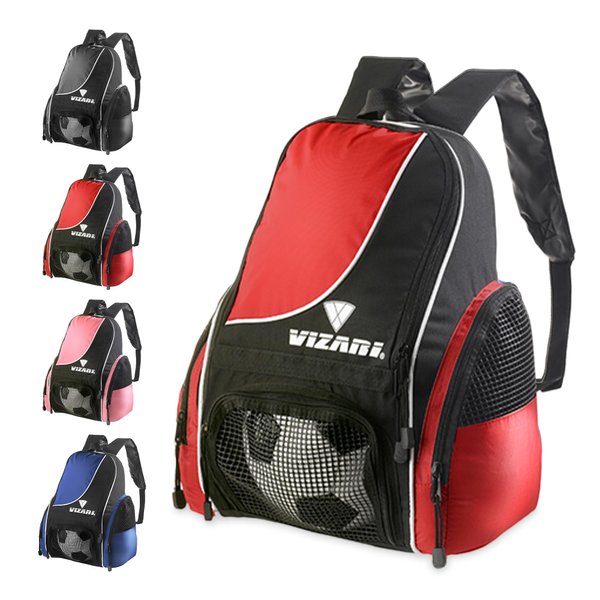 Vizari Solano Soccer Backpack With Ball Compartment and Vented Ball Pocket and Mesh Side Cargo Pockets for Adults and Teens(Red)