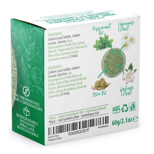 Solid Shampoo Bar And Conditioner Effect Hair Soap – 100% Organic Shampoo Bars For Hair With All Natural Plant Based Essential Oils And Zero Waste Biodegradable Packaging (Mint And Chamomile)