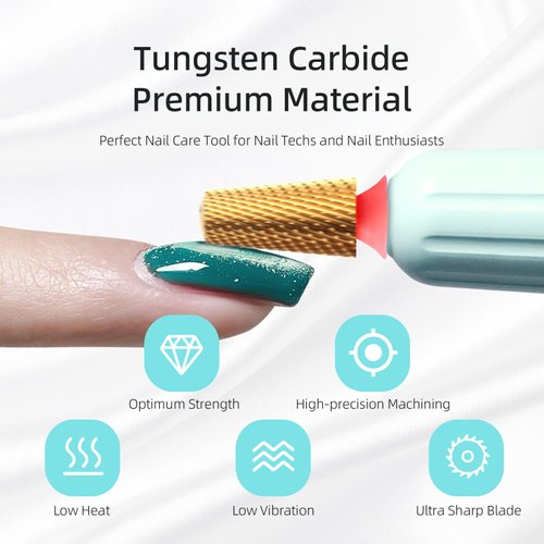 HYTOOS Fine Safety Tapered Nail Drill Bits,Titanium Coating Rounded Top Barrel Carbide Nail Bits, 3/32 Two-way Rotate, Manicure Nails Art Accessories Soft Gel Remover (F, titanium)