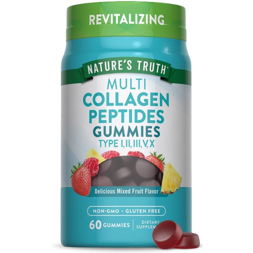 Nature's Truth Multi Collagen Gummies | Type I, II, III, V, X | 60 Count | Non-GMO & Gluten Free Complex Supplement | Mixed Fruit Flavor