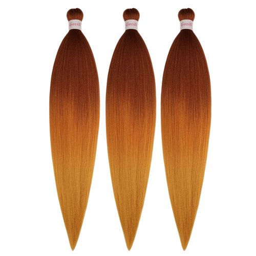 Gozill Ginger Golden Ombre Braiding Hair Pre Stretched Kanekalon Human Braiding Hair Box Braids Hair Extensions 26 inch