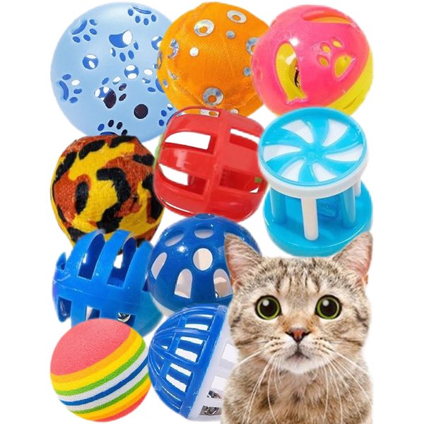 DIYUQISHI 10-Pack Colorful Sturdy Cat Toy Balls with Bells, Interactive & Energetic Play, Easy-Grab Cat Toys for All Breeds and Ages