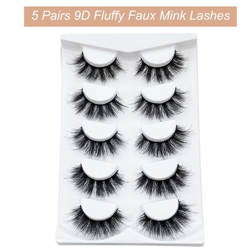 False Eyelashes Mink Lashes Fluffy Dramatic 20mm Long Faux Mink Eyelashes D Curl Wispy Fake Lashes Pack Look Like Extension