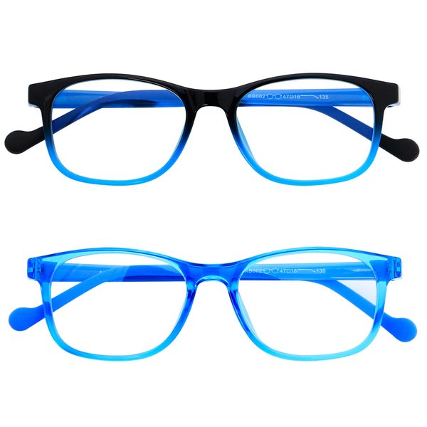 ANDWOOD Blue Light Glasses Kids Girls Boys 2 Pack Computer Gaming Anti Blue Ray Age3-12 TR90 Frame Unbreakable Eyeglasses Black Blue