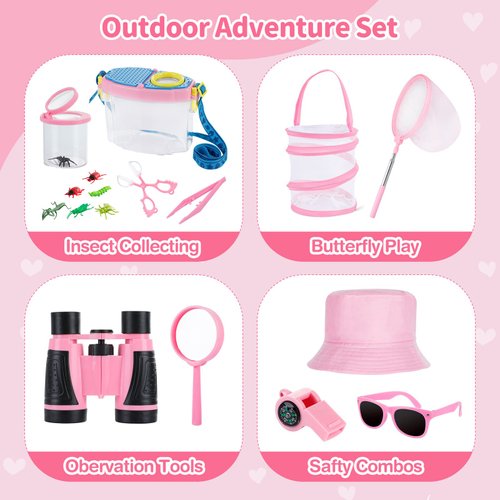 GIFTINBOX Outdoor Explorer Kit & Bug Catcher Kit for Kids with Hat, Binocular, Butterfly Net, Whistle with Compass, Magnifying Glass, Bug Collector and Backpack Toy for Boys Girls 3-12 Years Old…