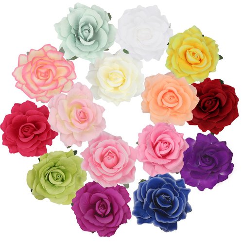 Cubaco Rose Hair Clips for Women, 15 Packs Vintage Hair Flower Brooch Pin Boho Hair Clip Flower Hair Accessories