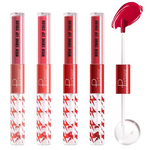 Marine Forest High Shine Lip Gloss with Clear Fixed Color Lip Oil, Up to 24 Hours Long Lasting Dual Ended Liquid Lipstick, Lightweight and Non Sticky, 0.1 Oz (09+10+11+12)