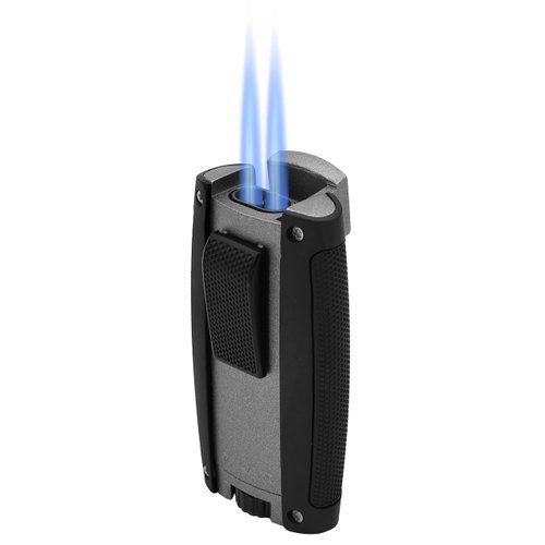 Xikar Turismo Double Jet Flame Cigar Lighter, Attractive Gift Box, Pocket-Friendly, Protective Flip-Lid, Over-Sized Fuel Tank, Matte Gray