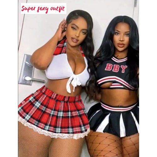 Avidlove Cosplay Lingerie for Women Sexy School Girl Outfit Role Playing Lingeri Set with Tie Top and Mini Skirt(White,XL)