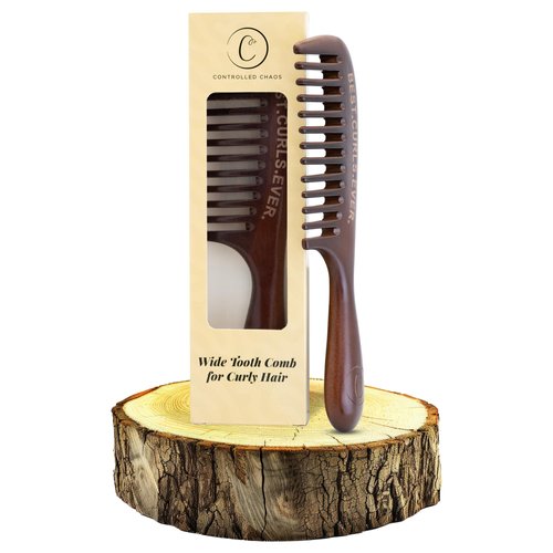 Controlled Chaos Wide Tooth Comb for Curly Hair – 100% Peachwood Anti Static Detangling Comb, Scalp Massaging Wooden Comb for Men, Women & Kids