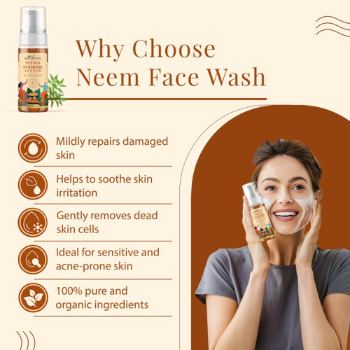 Satthwa Organic Neem & Turmeric Face Wash for Acne & Pimples with Turmeric Extract & Neem Leaf Extract, Oil Control, Cleanses and Soothes Skin, 125ml (4.2fl oz)