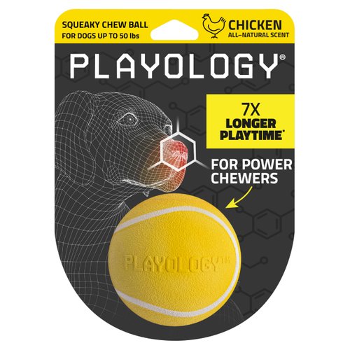 Playology Squeaky Chew Ball for Dogs | Engaging All-Natural Chicken Scented Dog Toy for Medium Dogs up to 50lbs | Squeak, Fetch, and Play!