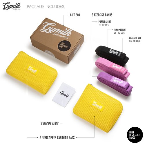 GYMILK Long Resistance Bands, Set of 3 Fabric Pull Up Assistance Bands, Purple/Pink/Black