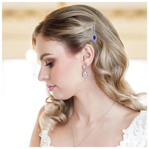 Andelaisi Vintage Sapphire Crystal Hair Pin Barrettes Blue Crystal Wedding Hair Barrettes Vintage Rhinestone Hairpin Barrette Bling Cz Hair Pins Hairclip Decorative Bobby Pins for women(Style A)