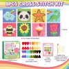 Caydo 8-in-1 Cross Stitch Kit for Beginners Kids, Includes 8 PCS Plastic Canvas with Pre-Patterns, 13 Colors Threads, Instructions, Embroidery Needles for Beginners Sewing