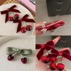 KuuGuu 10 PCS Cherry Bow Hair Clip Rhinestone Velvet Alligator Clips Fashion Non-slip Ponytail Hair Barrettes Cute Cherry Creative Hairpins for Women Girls Teen Winter Daily Christmas Hair Accessories