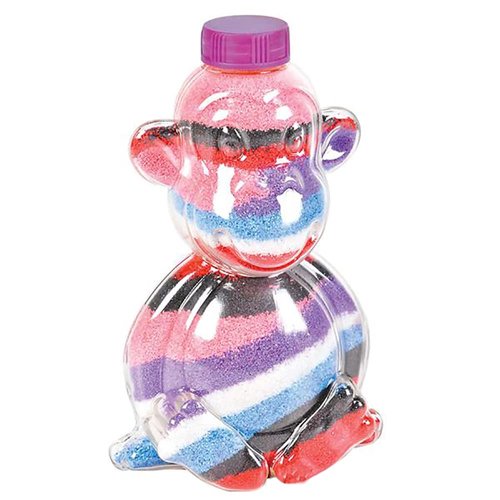 The Dreidel Company Zoo Animal Sand Art Bottle, Clear Plastic Sand Art Bottles, 6" Inch DIY Arts & Crafts, Party Favors (Monkey)